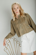 The Daniella Lace Button-Up Blouse in Olive