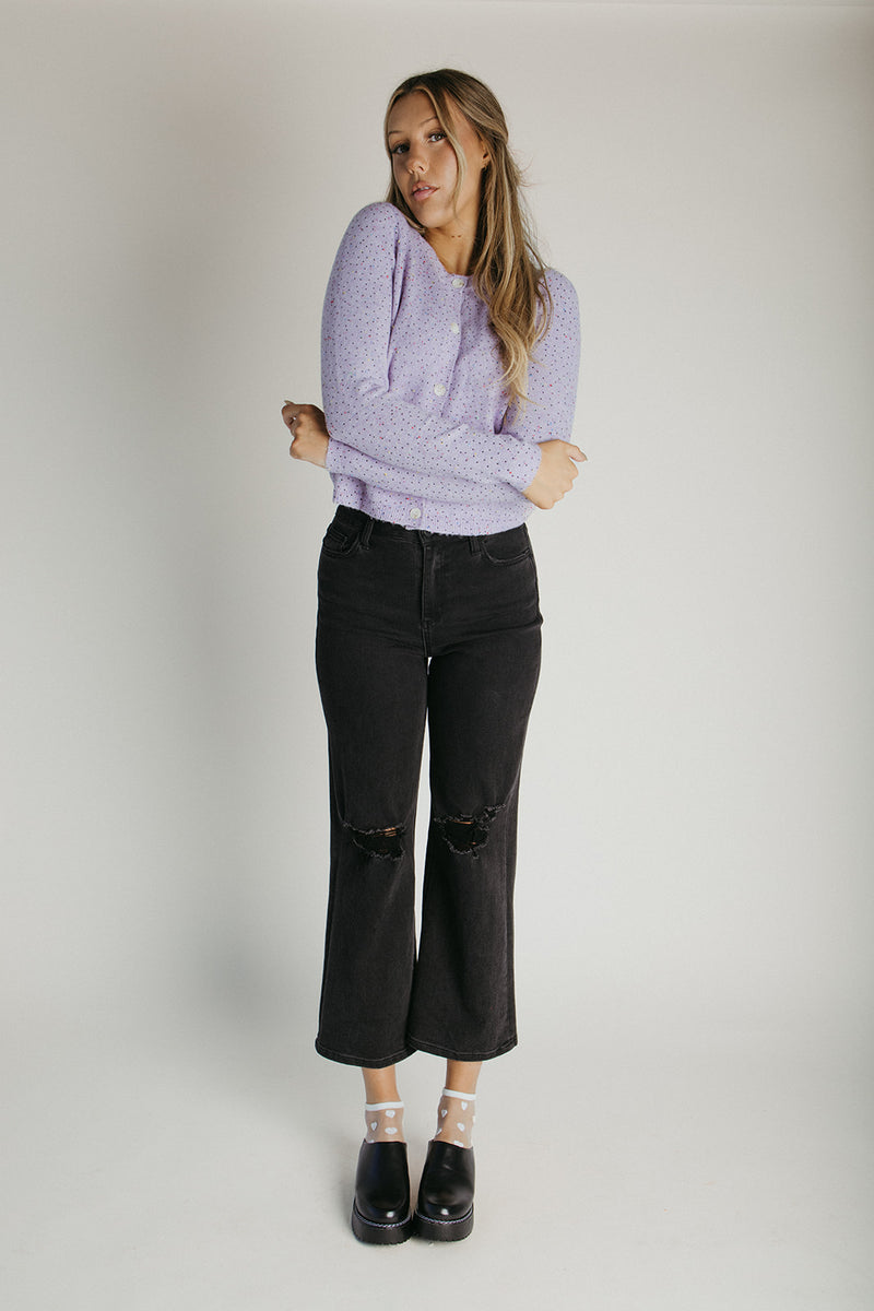 The Marlie Polka Dot Knit Cardigan in Lavender