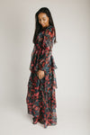 The Keshla Tiered Organza Maxi Dress in Black + Red