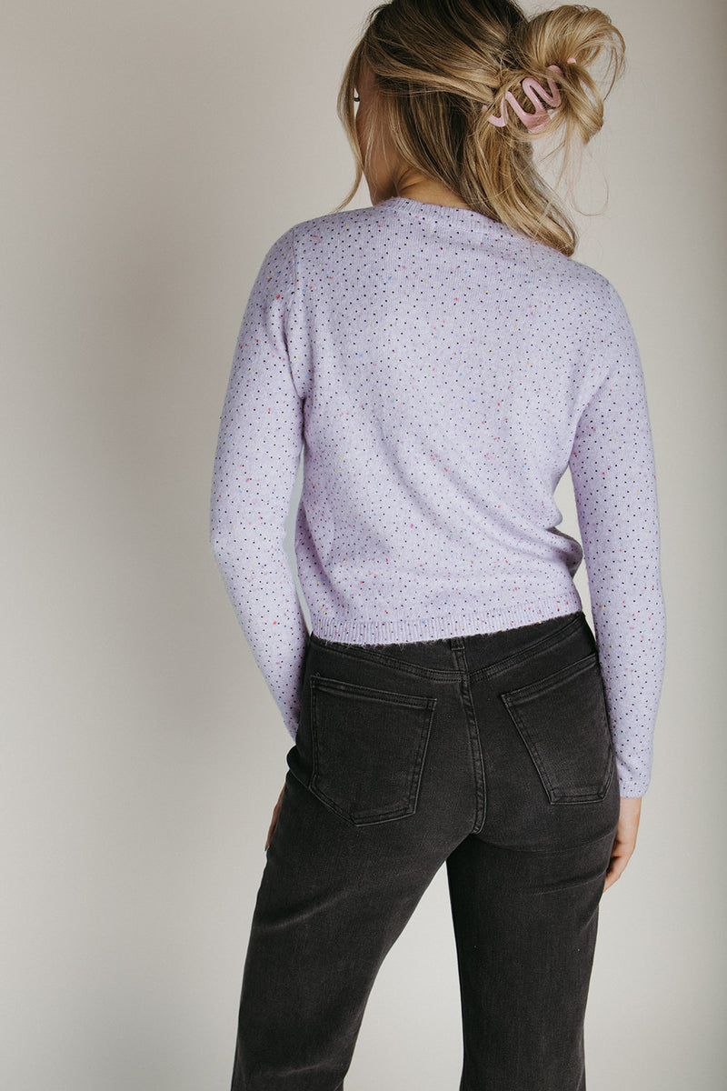 The Marlie Polka Dot Knit Cardigan in Lavender