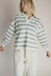 The Bowery Polo Blouse in Heather Grey + Ivory