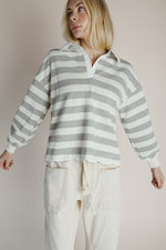 The Bowery Polo Blouse in Heather Grey + Ivory
