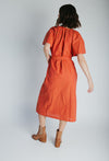 The Tessie Striped Linen Midi Dress in Orange