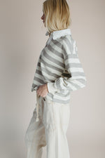 The Bowery Polo Blouse in Heather Grey + Ivory