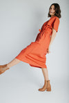 The Tessie Striped Linen Midi Dress in Orange