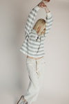 The Bowery Polo Blouse in Heather Grey + Ivory
