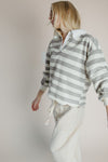 The Bowery Polo Blouse in Heather Grey + Ivory