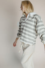 The Bowery Polo Blouse in Heather Grey + Ivory