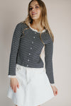 The Gally Striped Trim Detail Cardigan in Navy + White