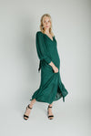 The Garvara Swiss Dot Button-Up Maxi Dress in Evergreen