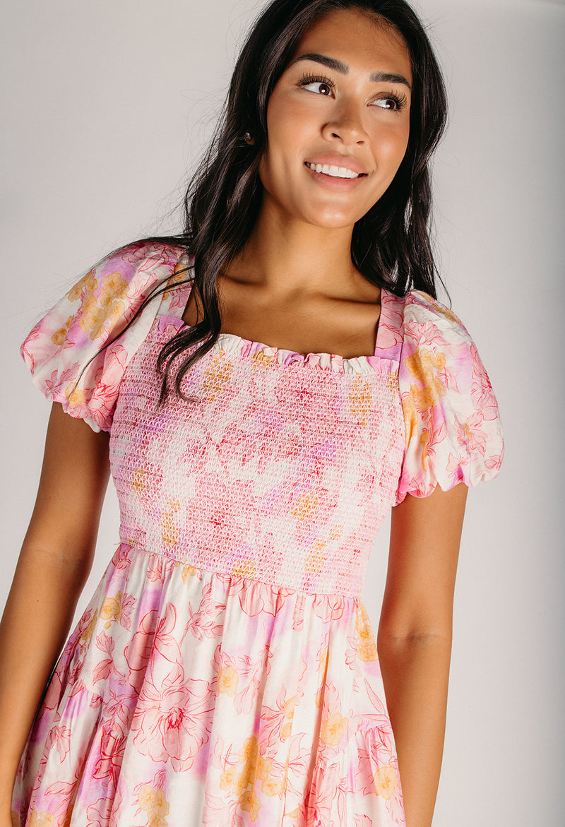 The Vossberg Floral Watercolor Midi Dress in Rose Mix – Piper & Scoot