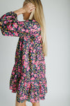 The Jarding Floral Tiered Dress in Navy + Fuchsia