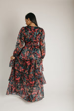 The Keshla Tiered Organza Maxi Dress in Black + Red