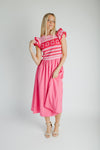 The Blaire Crochet Bodice Midi Dress in Pink