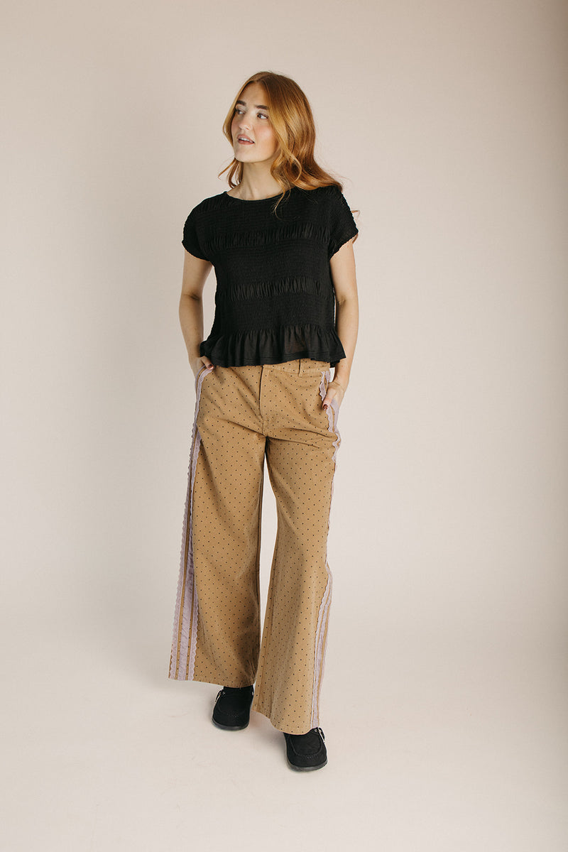 The Laurie Polka Dot Denim Pant in Brown