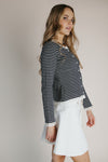 The Gally Striped Trim Detail Cardigan in Navy + White