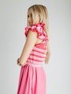 The Blaire Crochet Bodice Midi Dress in Pink