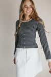 The Gally Striped Trim Detail Cardigan in Navy + White