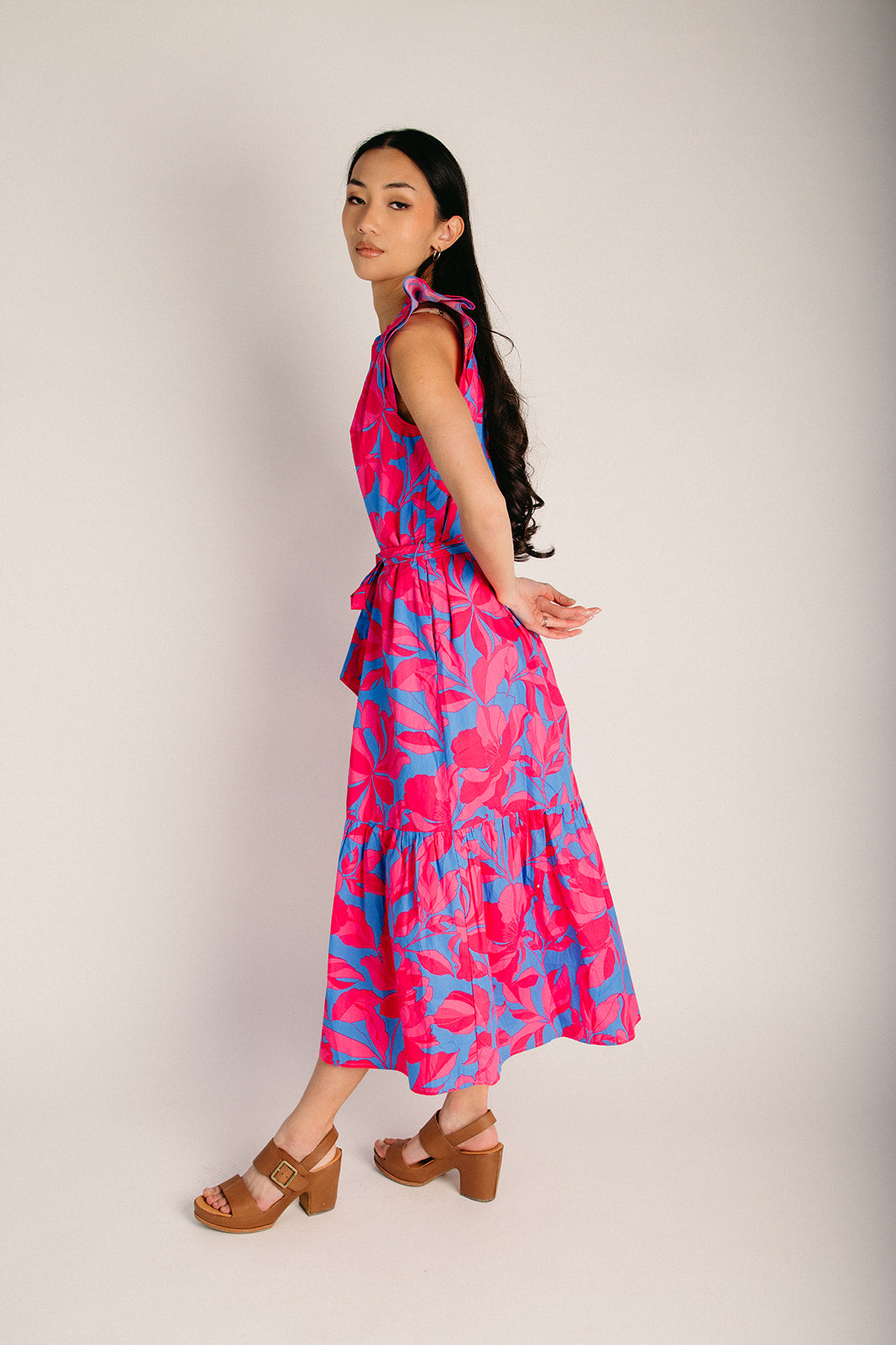 midi charlotte dress cute modest pa Charlotte Floral Flounce Sleeve Midi Dress Modest Heart