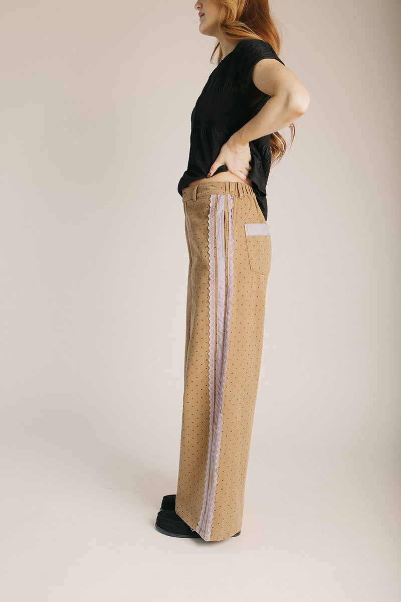 The Laurie Polka Dot Denim Pant in Brown