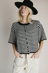 The Joanie Striped Button-Up Cardigan in Black + Ivory