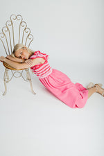 The Blaire Crochet Bodice Midi Dress in Pink