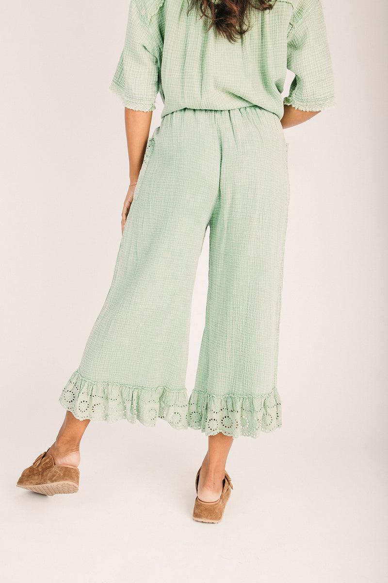The Carlin Crochet Detail Pant in Juniper Green – Piper & Scoot