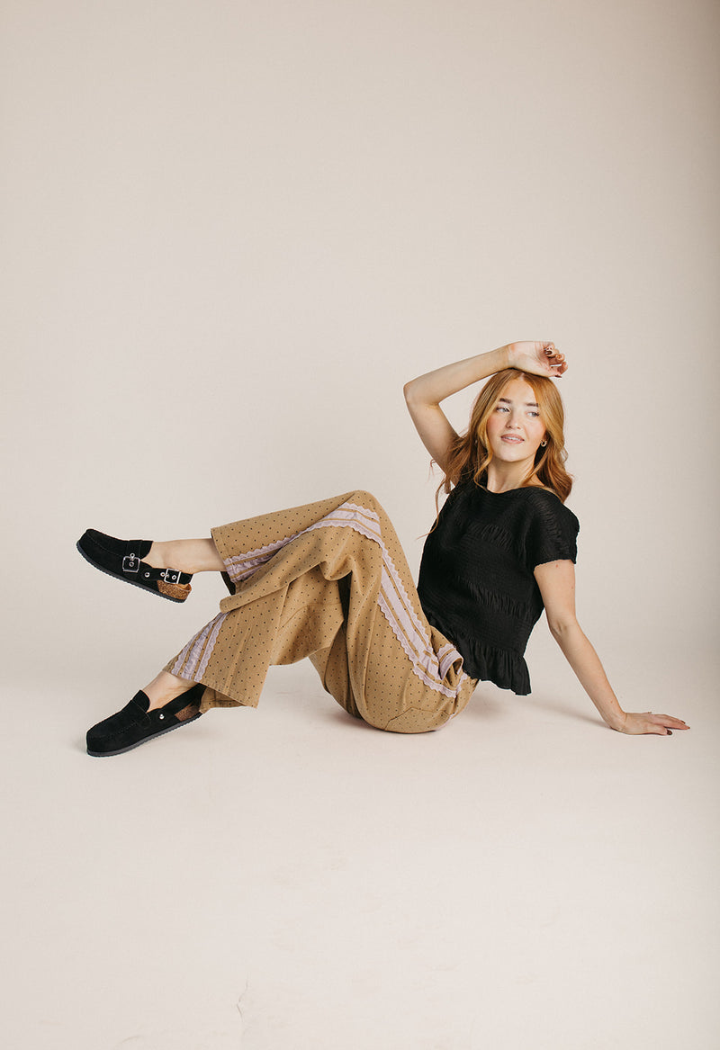 The Laurie Polka Dot Denim Pant in Brown