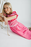 The Blaire Crochet Bodice Midi Dress in Pink