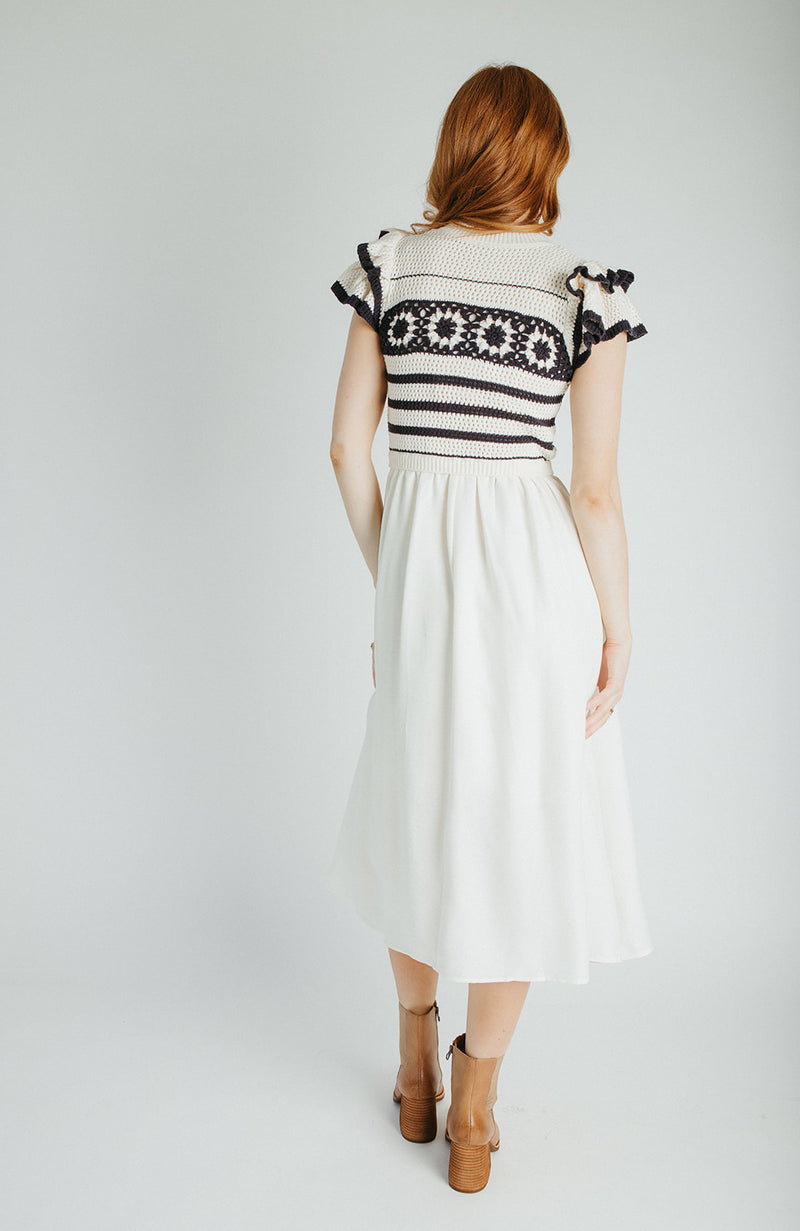 The Blaire Crochet Bodice Midi Dress in Cream