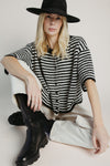 The Joanie Striped Button-Up Cardigan in Black + Ivory