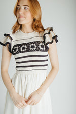 The Blaire Crochet Bodice Midi Dress in Cream