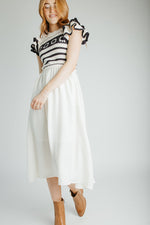 The Blaire Crochet Bodice Midi Dress in Cream