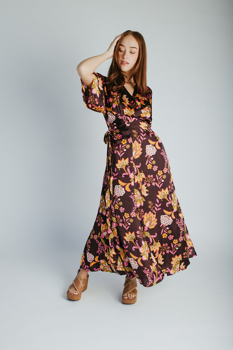 The Bulloch Wrap Midi Dress in Fig Blossom