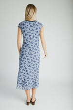 The Sasha Floral V-Neck Midi Dress in Blue