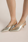Dolce Vita: Alenna Heel in Light Gold Crinkle Patent Leather