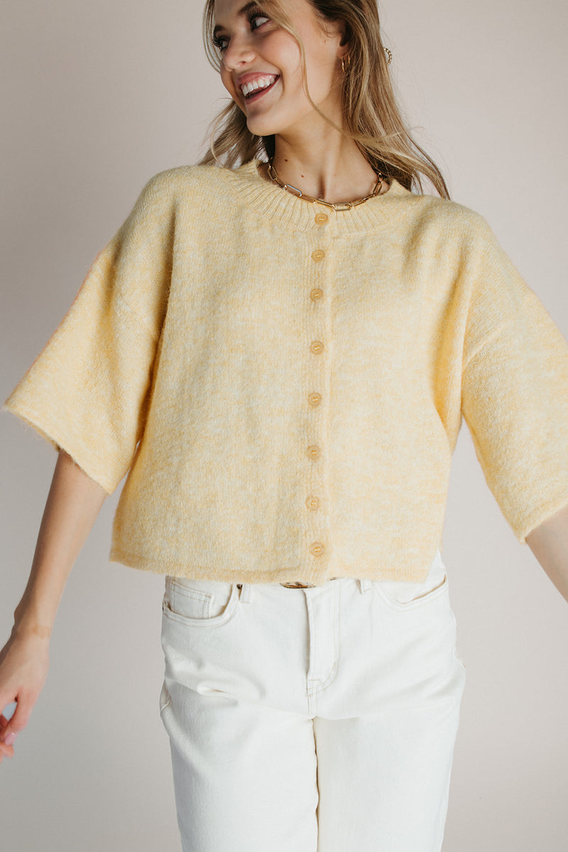 The Wilcox Boxy Button-Up Cardigan in Yellow