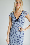 The Sasha Floral V-Neck Midi Dress in Blue