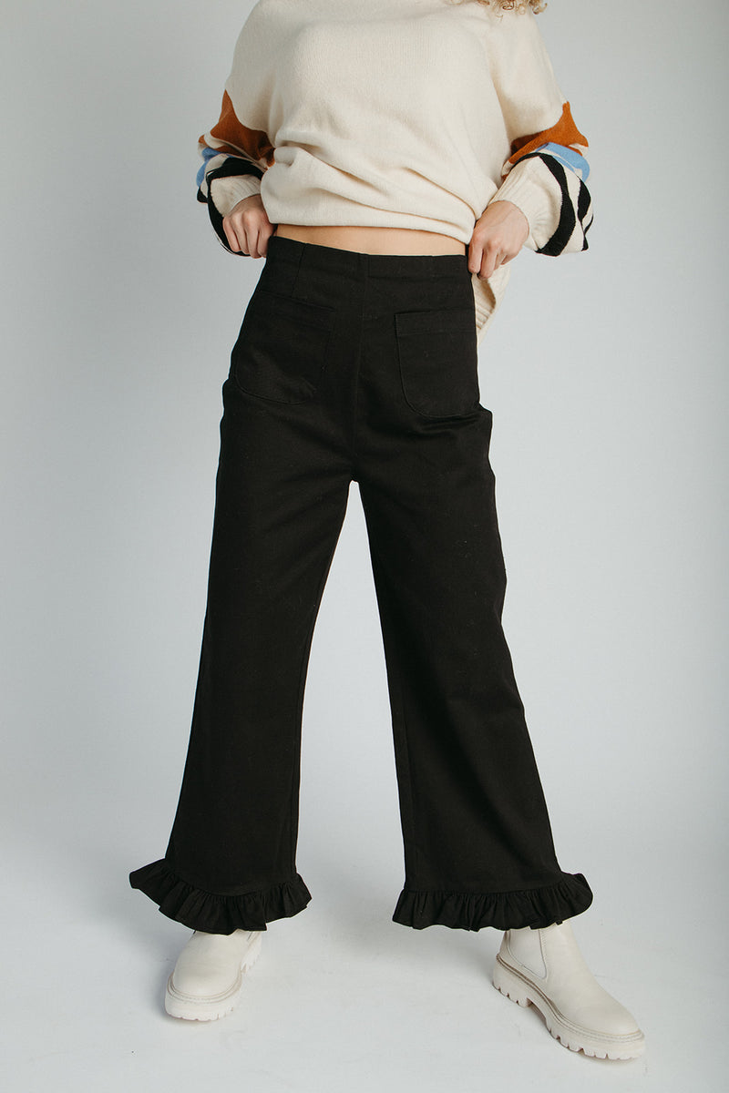 The Layna Ruffle Hem Pant in Black