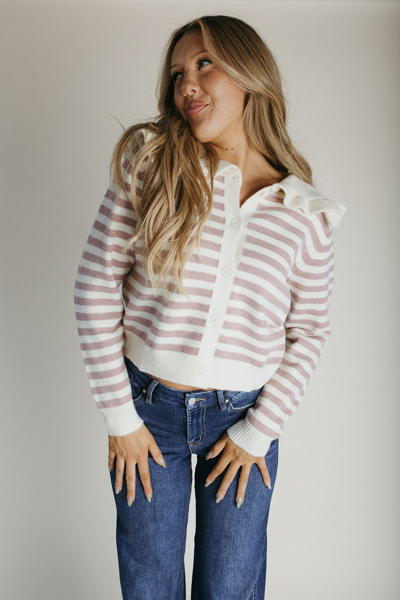 The Sagers Striped Cardigan in Dusted Cocoa