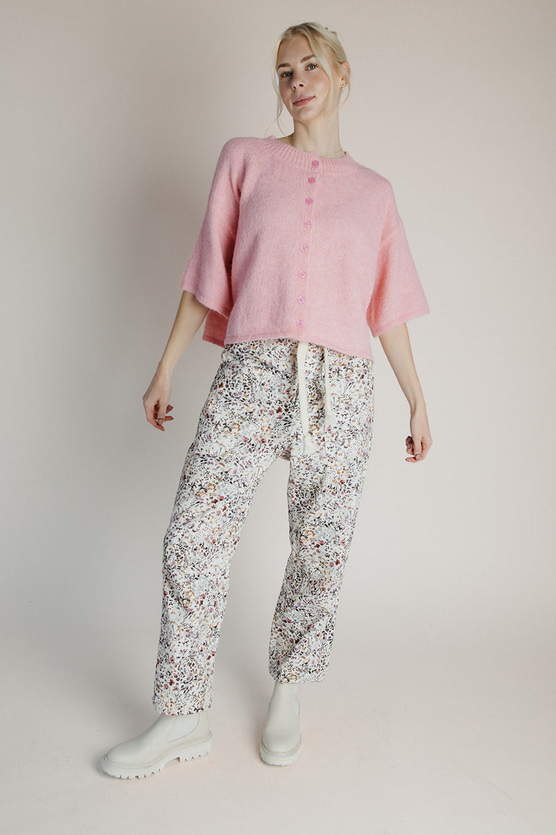 The Wilcox Boxy Button-Up Cardigan in Pink