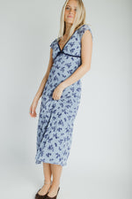 The Sasha Floral V-Neck Midi Dress in Blue