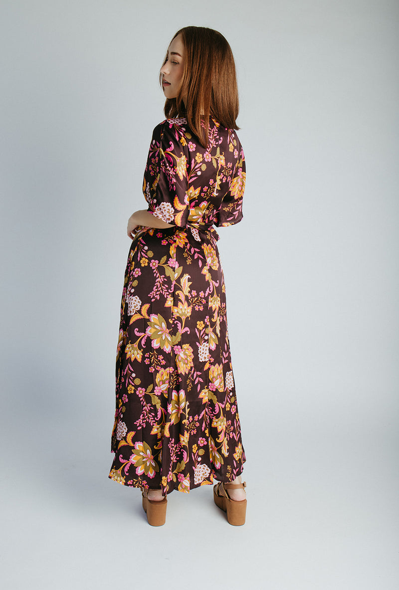 The Bulloch Wrap Midi Dress in Fig Blossom