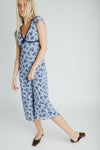 The Sasha Floral V-Neck Midi Dress in Blue