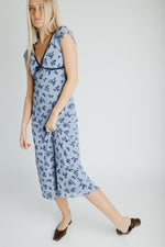 The Sasha Floral V-Neck Midi Dress in Blue