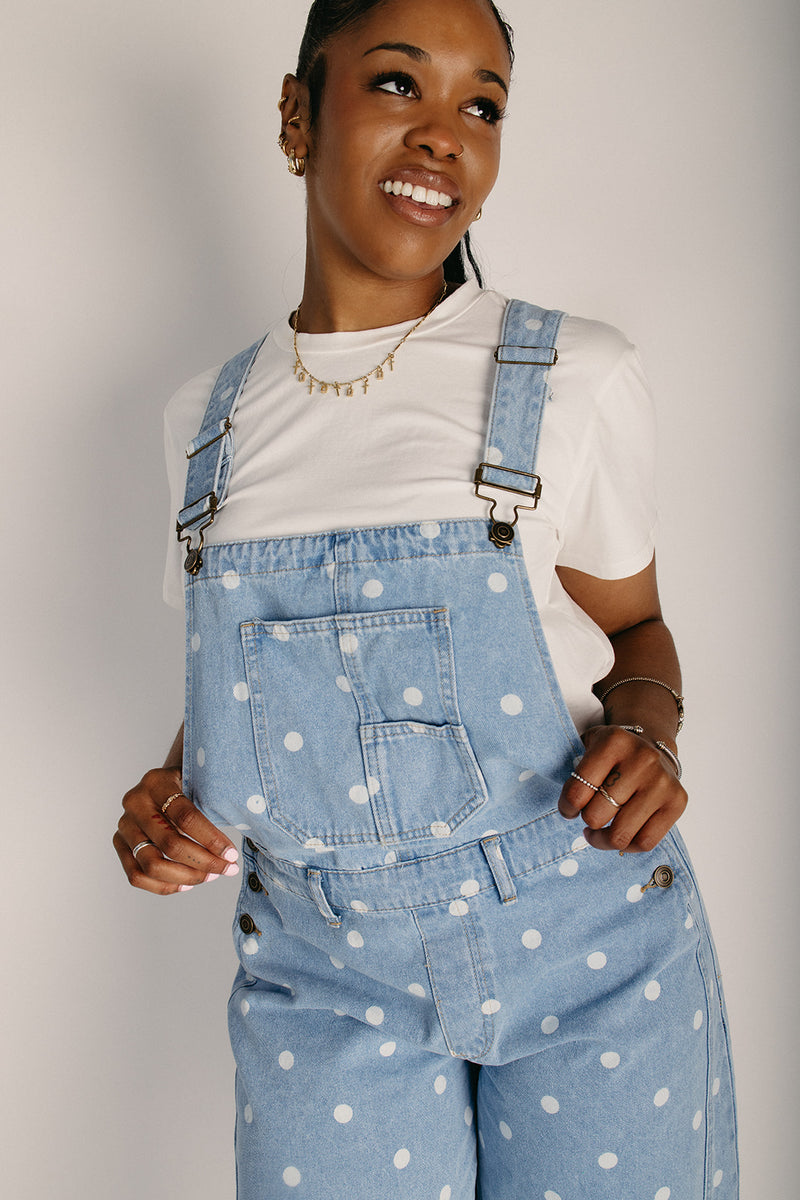 The Abbey Polka Dot Denim Overall in Light Wash – Piper & Scoot