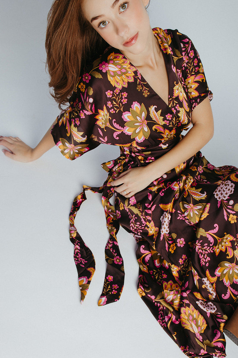 The Bulloch Wrap Midi Dress in Fig Blossom