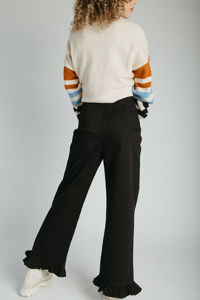 The Layna Ruffle Hem Pant in Black