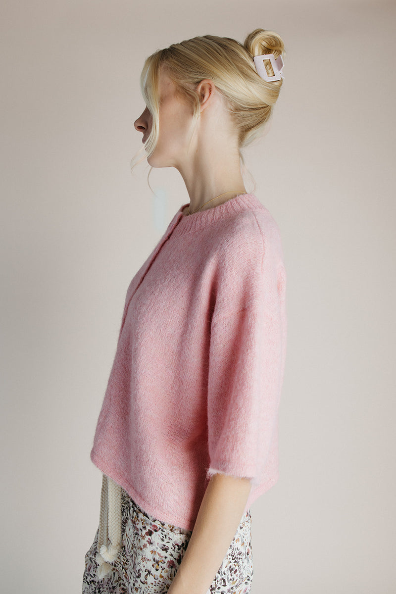 The Wilcox Boxy Button-Up Cardigan in Pink