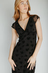 The Sasha Floral V-Neck Midi Dress in Black